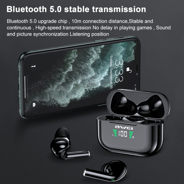 Auricular Desportivo TWS awei T29P Bluetooth V5.0 com Ecrã LED Digital, IPX4 à prova de água, com Caixa de Carregamento