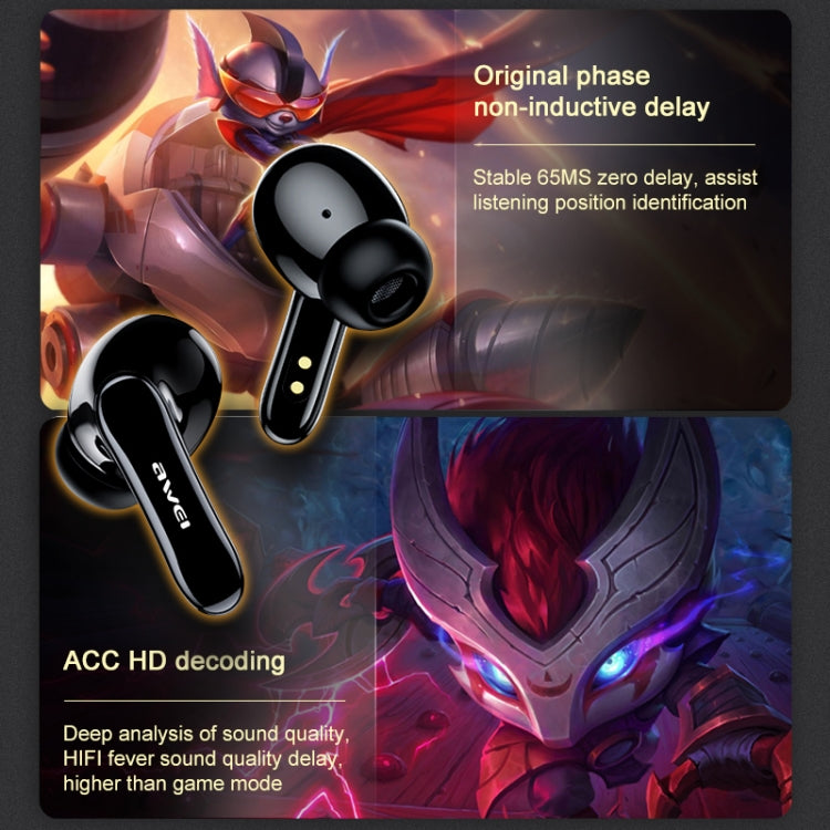 Auricular Desportivo TWS awei T35 Bluetooth V5.0 Modo Duplo para Jogos, IPX5 à prova de água, com Caixa de Carregamento