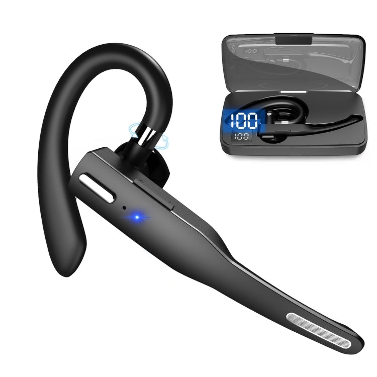 Auricular Bluetooth YYK-525 com Gancho Rotativo Único, Cancelamento de Ruído, com Caixa de Carregamento e Ecrã Digital