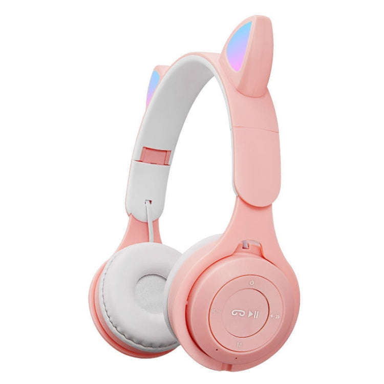 Auricular Bluetooth Dobrável M6 com Orelhas de Gato Luminosas Bicolor, com Entrada 3.5mm e Slot para Cartão TF, Rosa Bicolor, Azul Bicolor, Roxo Bicolor, Branco Bicolor