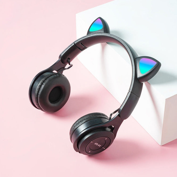 Auricular Bluetooth Dobrável M6 com Orelhas de Gato Luminosas Monocromáticas, com Entrada 3.5mm e Slot para Cartão TF, Preto, Rosa, Azul, Branco