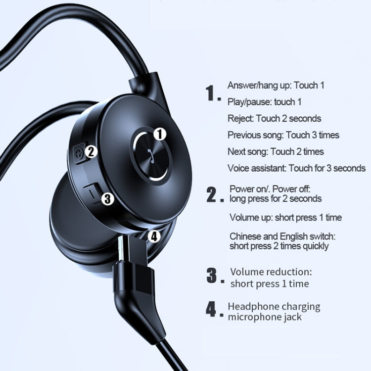 M-1 Auricular Bluetooth de condução óssea com redução de ruído táctil montado nas costas com microfone destacável