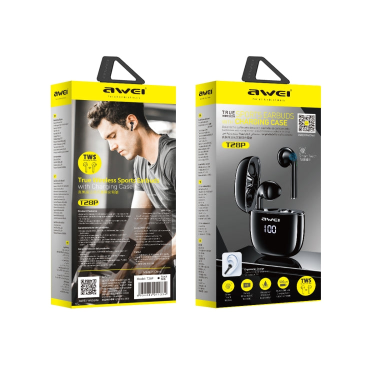 Auricular desportivo TWS Bluetooth V5.0 awei T28P com ecrã LED e estojo de carregamento