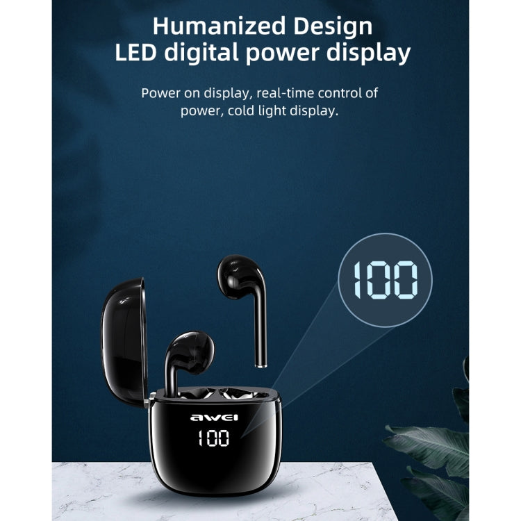 Auricular desportivo TWS Bluetooth V5.0 awei T28P com ecrã LED e estojo de carregamento