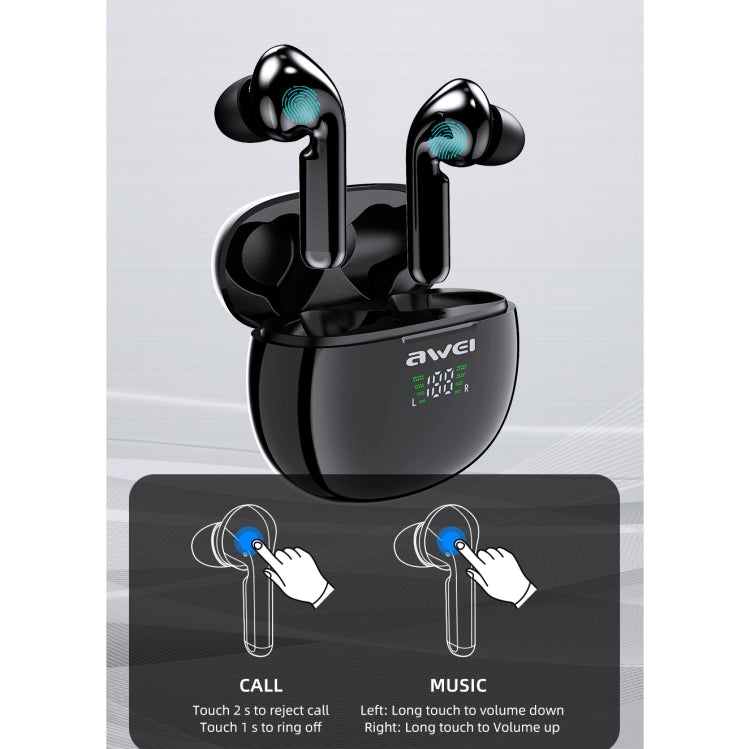 Auricular desportivo TWS Bluetooth V5.0 awei T15P com ecrã LED e estojo de carregamento, T15P