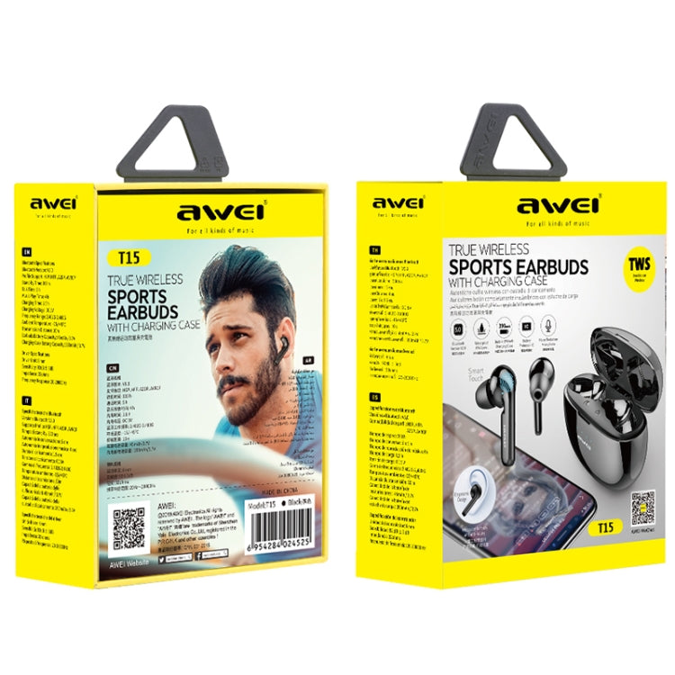 Auricular desportivo TWS Bluetooth V5.0 awei T15 com estojo de carregamento, T15