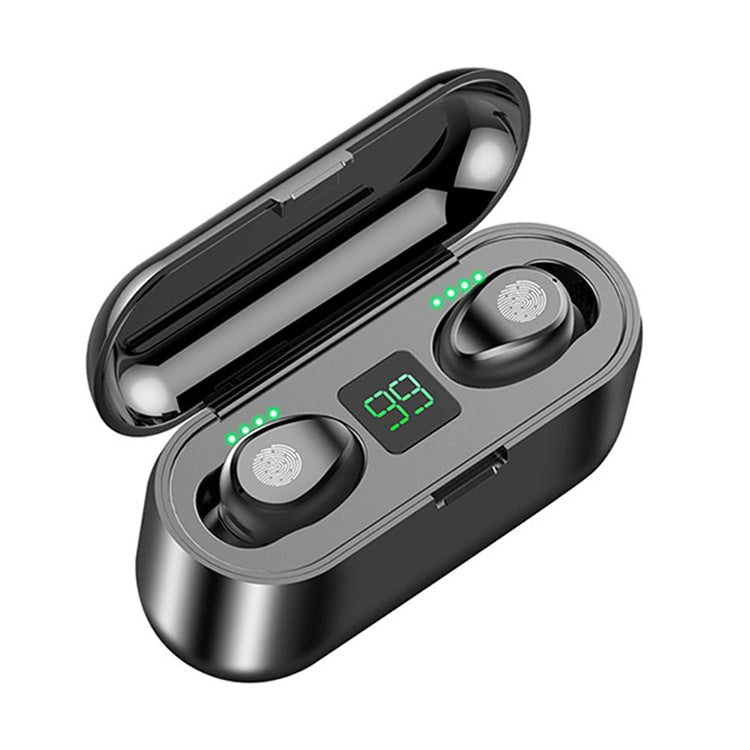 Auricular Bluetooth Sem Fios F9 TWS V5.0 com Controlo por Toque, Binaural, Caixa de Carregamento e Ecrã Digital, F9