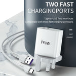 IVON AD52 18W USB-C / Type-C + USB Porta Dupla PD Carregamento Rápido