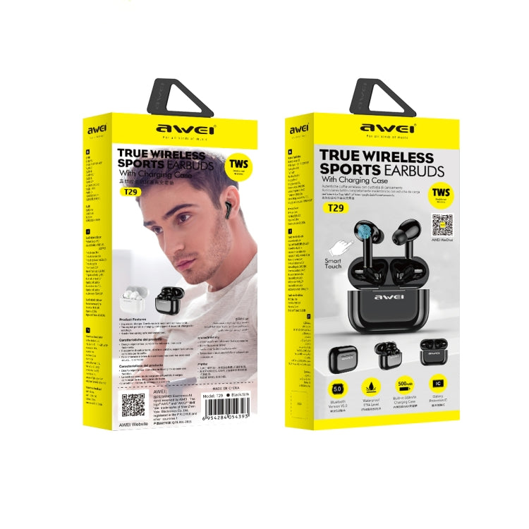Auscultadores Desportivos TWS True Wireless awei T29 Bluetooth V5.0 com Estojo de Carregamento