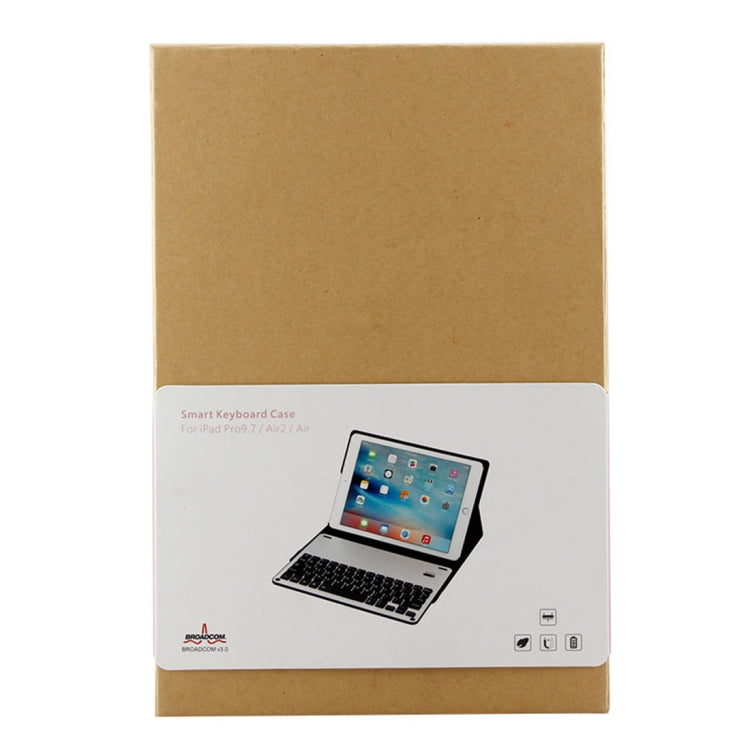 Teclado Destacável FT-1038B Bluetooth 3.0 Liga de Alumínio + Capa de Couro Textura Pele de Carneiro para iPad Air / Air 2 / iPad Pro 9.7 polegadas, com Repelente de Água / Ajuste de Ângulo de Três Níveis / Magnético / Função de Suspensão, FT-1038B