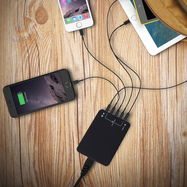 Q8118 1 Carregamento Rápido 3.0 + 4 Identificação Inteligente USB + 1 USB-C / Type-C 3.1 Carregador USB de Secretária