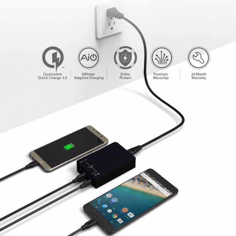 Q8118 1 Carregamento Rápido 3.0 + 4 Identificação Inteligente USB + 1 USB-C / Type-C 3.1 Carregador USB de Secretária