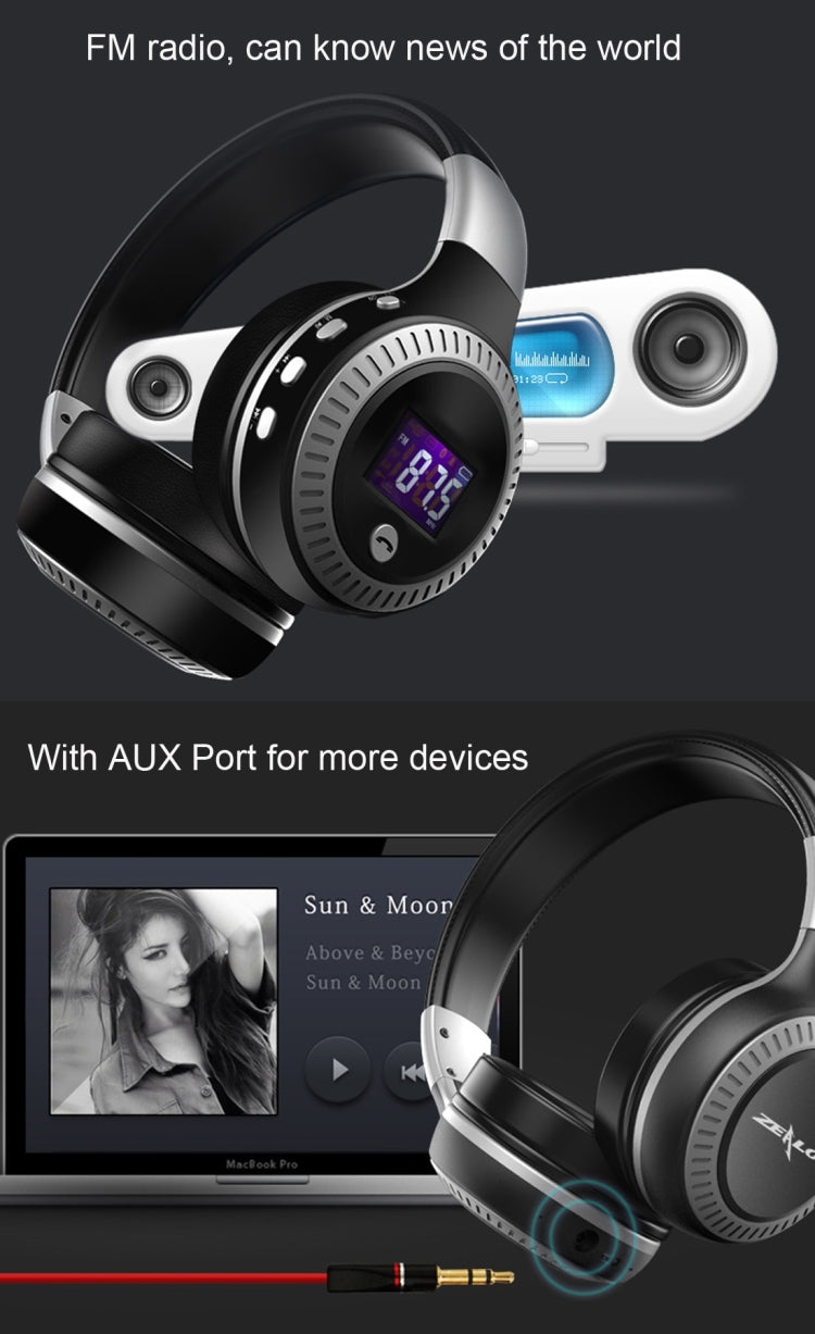 Zealot B19 Auscultadores Estéreo Bluetooth com Arco Dobrável e Ecrã para iPhone, Galaxy, Huawei, Xiaomi, LG, HTC e Outros Smartphones