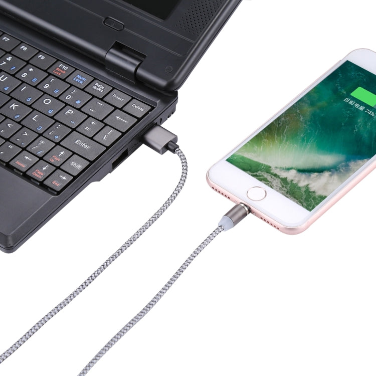 Cabo de Carregamento Magnético Estilo Trançado 8 Pinos para USB 2.0 com Rotação de 360 Graus e Indicador LED, Comprimento do Cabo: 1m