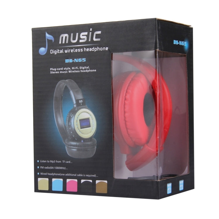 BS-N65 Auscultadores Estéreo HiFi Sem Fios com Arco Dobrável, Ecrã LCD, Slot para Cartão TF, Indicador LED e Função FM, BS-N65