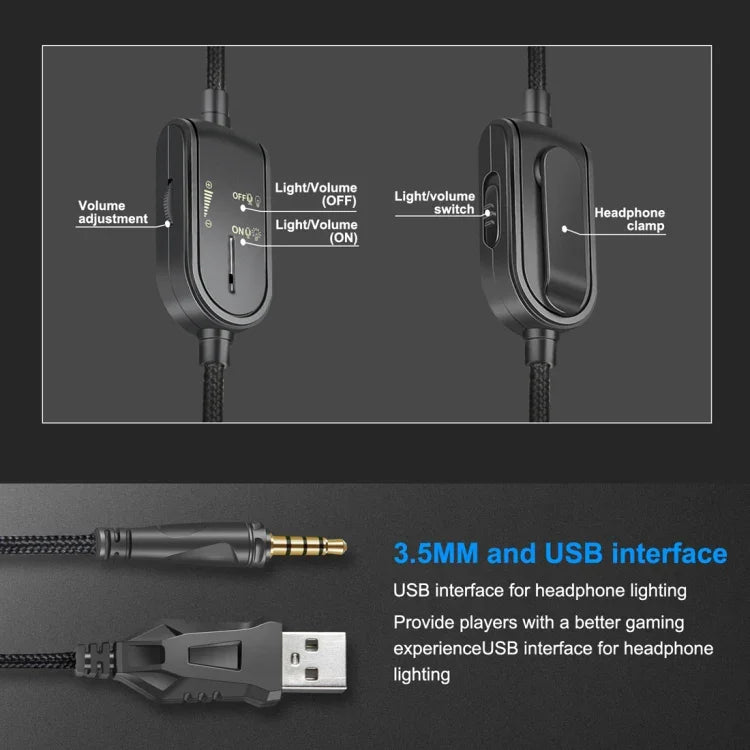 Auscultadores Gaming ONIKUMA K8 Over Ear Bass Estéreo Surround com Microfone e Luzes LED