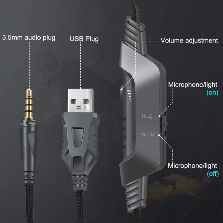 Auscultadores Gaming ONIKUMA K6 Over Ear Bass Estéreo Surround com Microfone e Luzes RGB