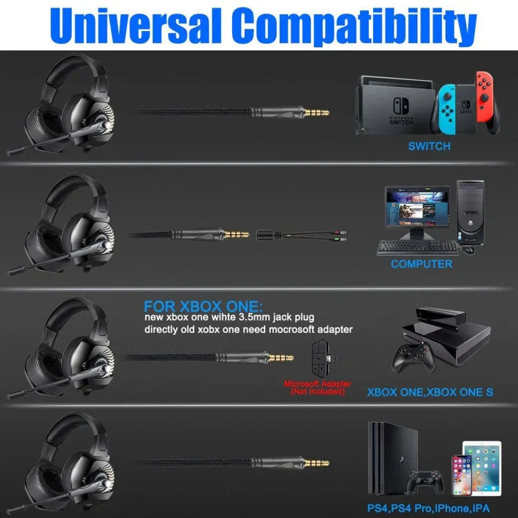 Auscultadores Gaming ONIKUMA K6 Over Ear Bass Estéreo Surround com Microfone e Luzes RGB