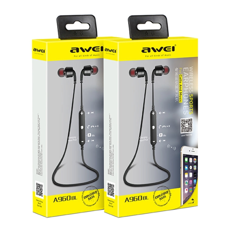 AWEI A960BL Auricular Bluetooth Desportivo Sem Fios com Controlo por Fio, Suporta Chamadas Mãos Livres