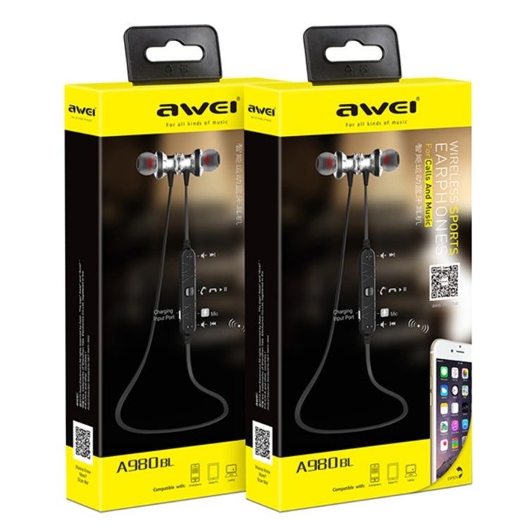 AWEI A980BL Auricular Bluetooth Desportivo Magnético Sem Fios com Controlo por Fio, Suporta Chamadas Mãos Livres