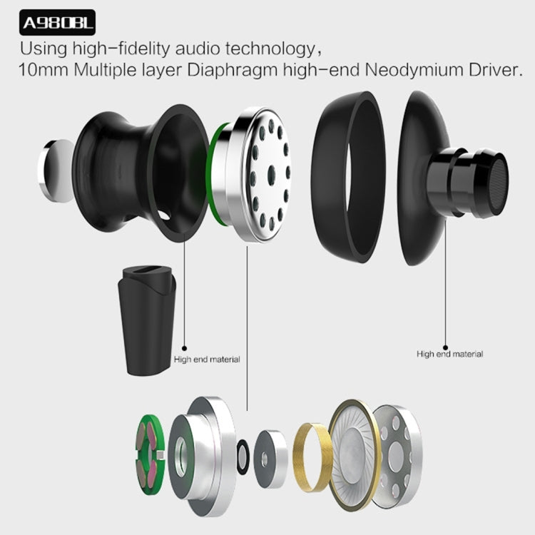 AWEI A980BL Auricular Bluetooth Desportivo Magnético Sem Fios com Controlo por Fio, Suporta Chamadas Mãos Livres