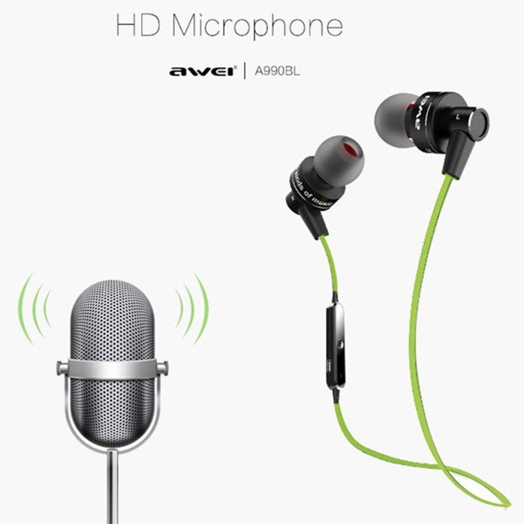 Auricular Estéreo Bluetooth Desportivo Sem Fios AWEI A990BL com Controlo por Fio + Microfone, Suporta Chamadas Handsfree