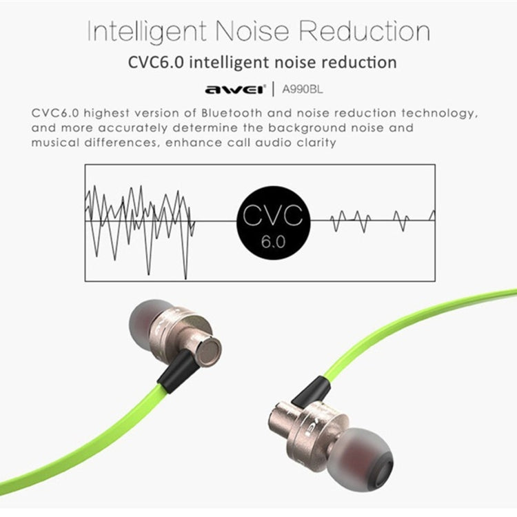 Auricular Estéreo Bluetooth Desportivo Sem Fios AWEI A990BL com Controlo por Fio + Microfone, Suporta Chamadas Handsfree