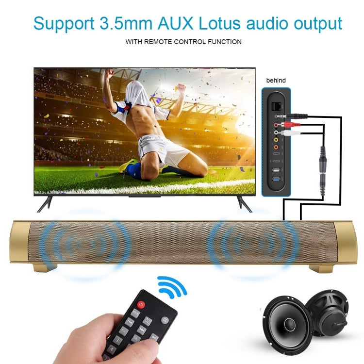 Soundbar LP-08 CE0152 Leitor USB MP3 2.1CH Altifalante Sound Bar Bluetooth Sem Fios com Comando à Distância, CE0152 Preto, CE0152 Dourado