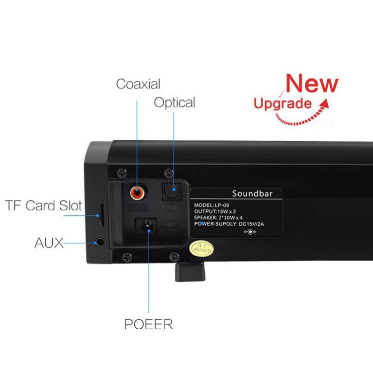 Soundbar LP-09 (CE0148) Coluna de som Bluetooth sem fios para home theater com comando à distância, CE0148 preto