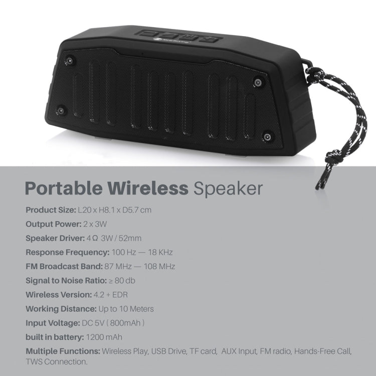Coluna Bluetooth Portátil para Exterior NewRixing NR-4019 com Função de Chamadas Mãos Livres, Suporta Cartão TF & USB & FM & AUX