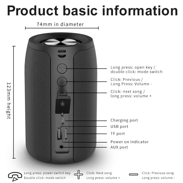 Coluna Bluetooth Sem Fios ZEALOT S32 5W HiFi Bass, Suporta Mãos Livres / USB / AUX, S32