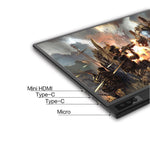 Dispositivo de Ecrã Portátil HD de Ângulo Largo 178 Graus 1080P de 15,6 polegadas para Computador de Secretária / Consola de Jogos / Ecrã Simultâneo / PS4 / PS3 / XBox, com Mini HDMI, Micro USB e 2 Interfaces USB-C / Type-C