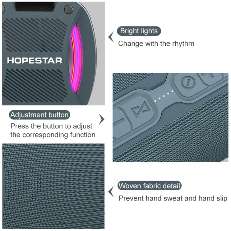 Coluna Bluetooth Portátil HOPESTAR H24 Pro TWS para Exterior, Resistente à Água, Textura Têxtil com Luz Rítmica, Suporte para Chamadas Mãos Livres, Disco U, Cartão TF, AUX 3.5mm e FM, H24 Pro Preto, H24 Pro Cinzento, H24 Pro Azul, H24 Pro Vermelho