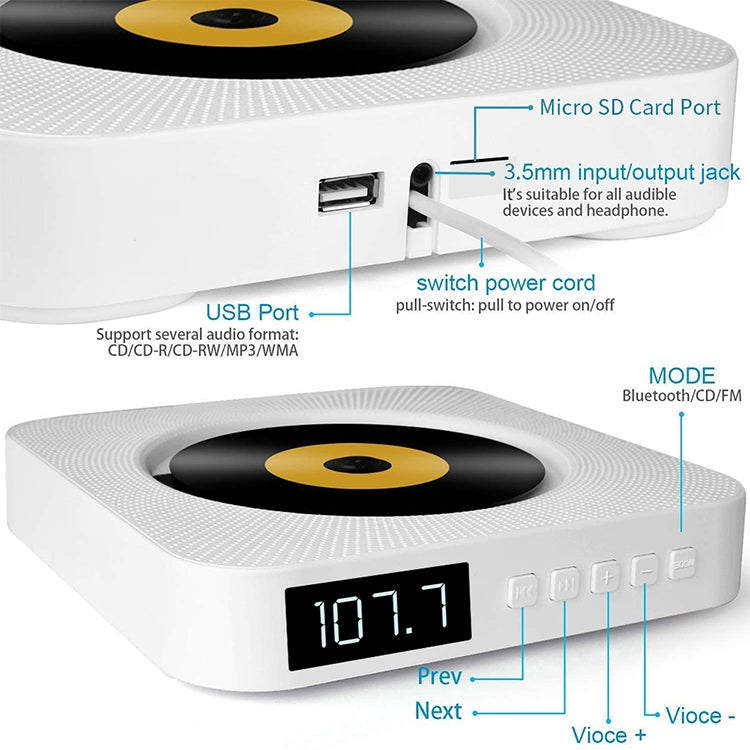 Coluna Bluetooth portátil de segunda geração com ecrã digital e leitor de CD com comando à distância, ecrã digital