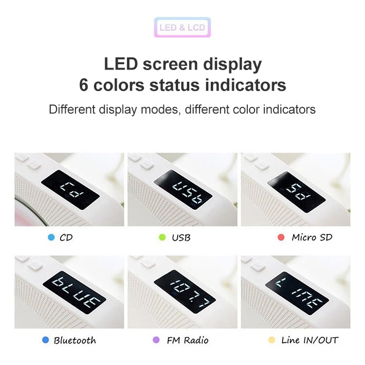 Coluna Bluetooth portátil de segunda geração com ecrã digital e leitor de CD com comando à distância, ecrã digital