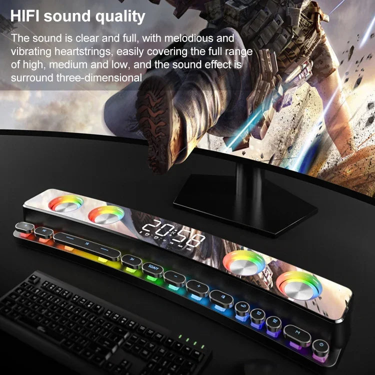 SOAIY SH39 Altifalante Bluetooth de Secretária para Jogos com Efeitos de Iluminação Colorida, Botões Mecânicos, Relógio com Alarme e Bateria, Edição Deluxe