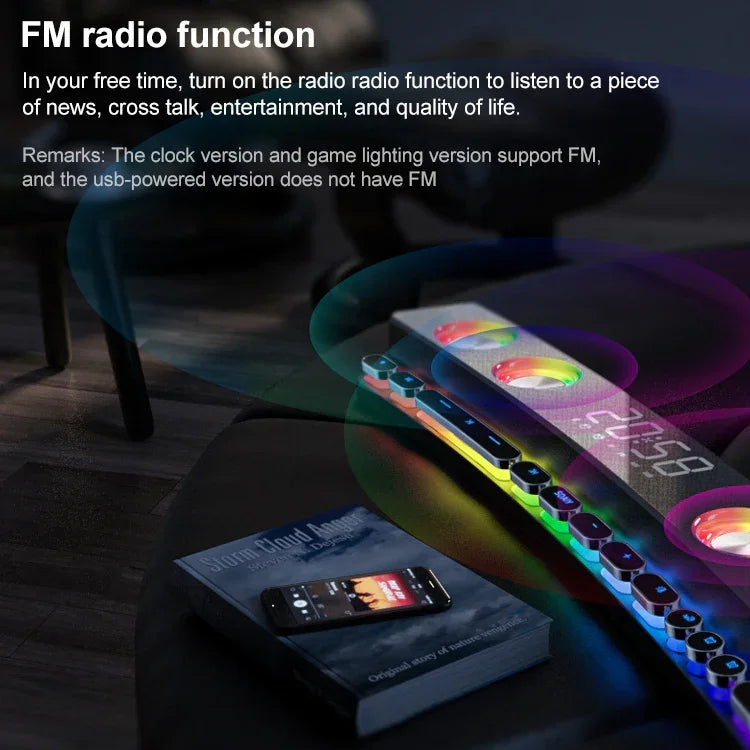 SOAIY SH39 Altifalante Bluetooth de Secretária para Jogos com Efeitos de Iluminação Colorida, Botões Mecânicos, Relógio com Alarme e Bateria, Edição Deluxe