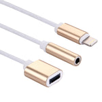 Cabo Adaptador de Carregador 10cm 8 Pinos Fêmea & Áudio 3,5mm Fêmea para 8 Pinos Macho, Suporta Todos os Sistemas IOS