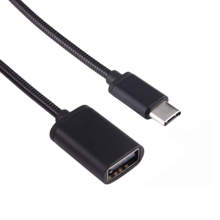 Cabo OTG de Fio Metálico USB Fêmea 8,3cm para Type-C Macho, Cabo de Carregamento e Dados