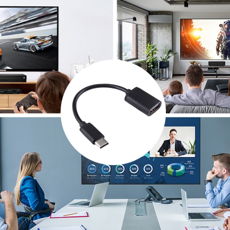 Cabo OTG de Fio Metálico USB Fêmea 8,3cm para Type-C Macho, Cabo de Carregamento e Dados