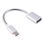 Cabo OTG de Fio Metálico USB Fêmea 8,3cm para Type-C Macho, Cabo de Carregamento e Dados