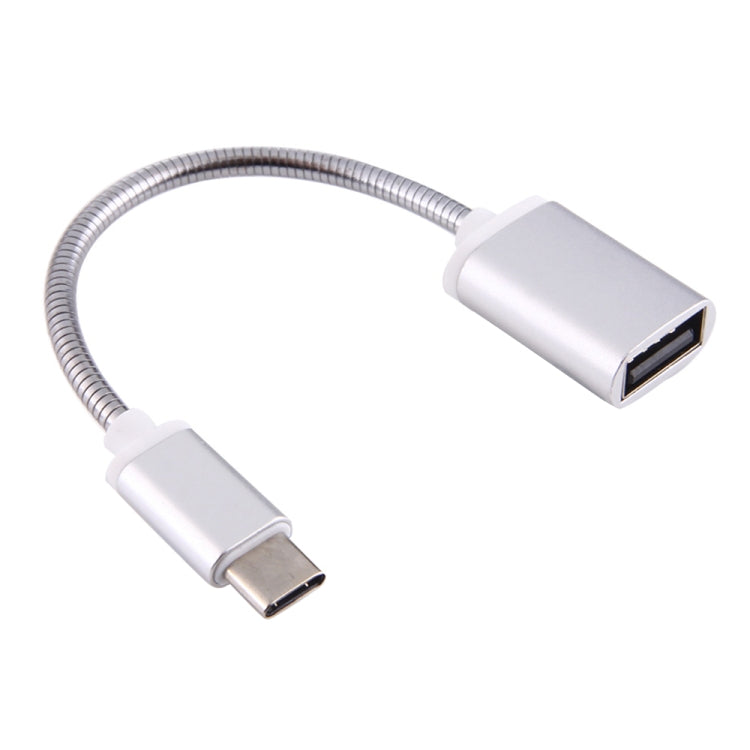 Cabo OTG de Fio Metálico USB Fêmea 8,3cm para Type-C Macho, Cabo de Carregamento e Dados
