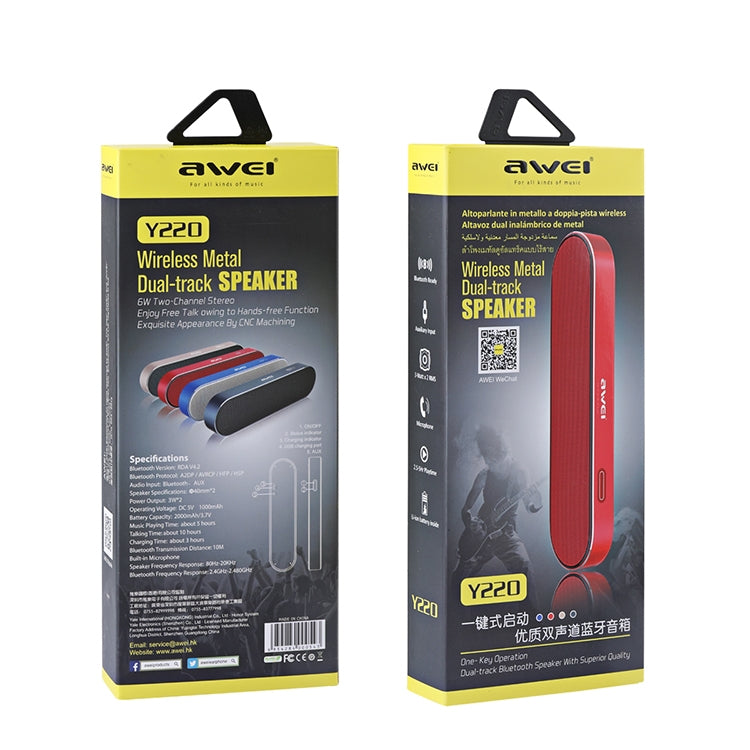 awei Y220 Coluna Bluetooth Sem Fios Portátil V4.2 com Som Estéreo 3D HD Claro e Cancelamento de Ruído, Suporte para Cartão TF / AUX, Y220