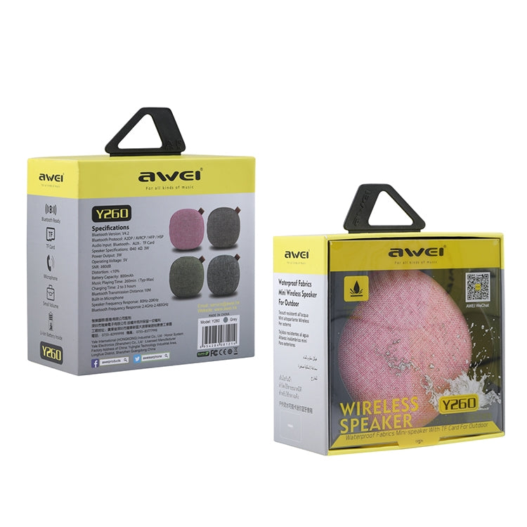 awei Y260 Coluna Bluetooth Sem Fios Mini Portátil IPX4 à Prova de Água, Microfone Integrado, Suporte para Cartão TF, Y260