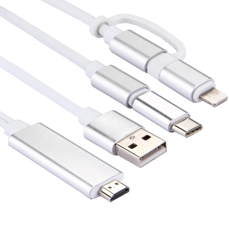 Cabo adaptador 3 em 1 Micro USB & 8 pinos & Type-C para HDMI HD 1080P HDTV