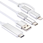 Cabo adaptador 3 em 1 Micro USB & 8 pinos & Type-C para HDMI HD 1080P HDTV