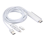 Cabo adaptador 3 em 1 Micro USB & 8 pinos & Type-C para HDMI HD 1080P HDTV