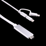 Cabo adaptador 3 em 1 Micro USB & 8 pinos & Type-C para HDMI HD 1080P HDTV