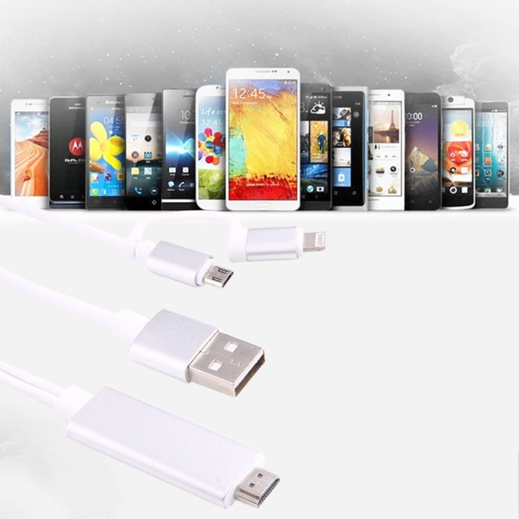 Cabo adaptador 3 em 1 Micro USB & 8 pinos & Type-C para HDMI HD 1080P HDTV