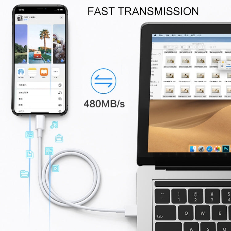 Cabo de Dados / Carregamento USB 2.0 com 8 Pinos, Comprimento do Cabo: 1m